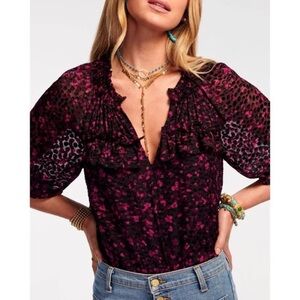 Ramy Brook Sara V-Neck Purple and Black Plumberry Textured Top size XS